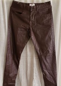 Calvin Klein Maroon Tapered Denim "Leather" Pants